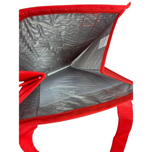 Food Insulated Red Thermal Tote Reusable w/ Zipper Food Delivery Shopping Bag - Picture 4 of 9